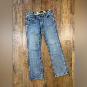 Adiktd Light Medium Blue Straight Leg Jeans Embellished Pockets Size 12